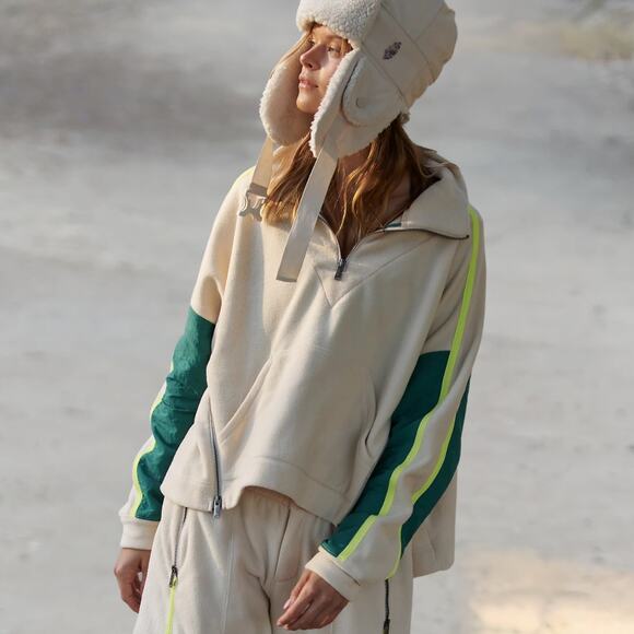 NEW Free People Movement Arena Fleece Pullover Ivory Combo Small Après Ski - Picture 1 of 10